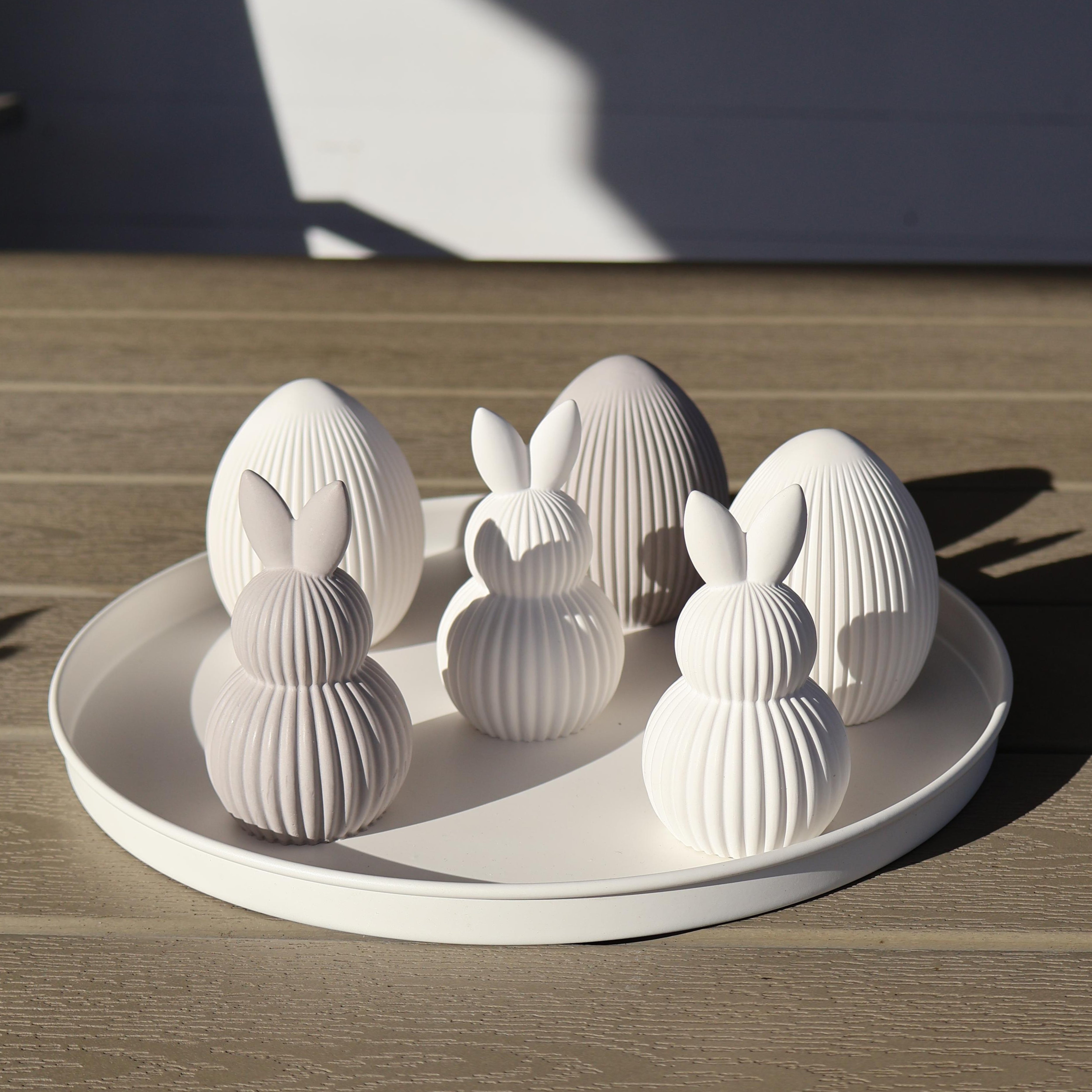 Hase & Ei Set mit Rillen in Grau