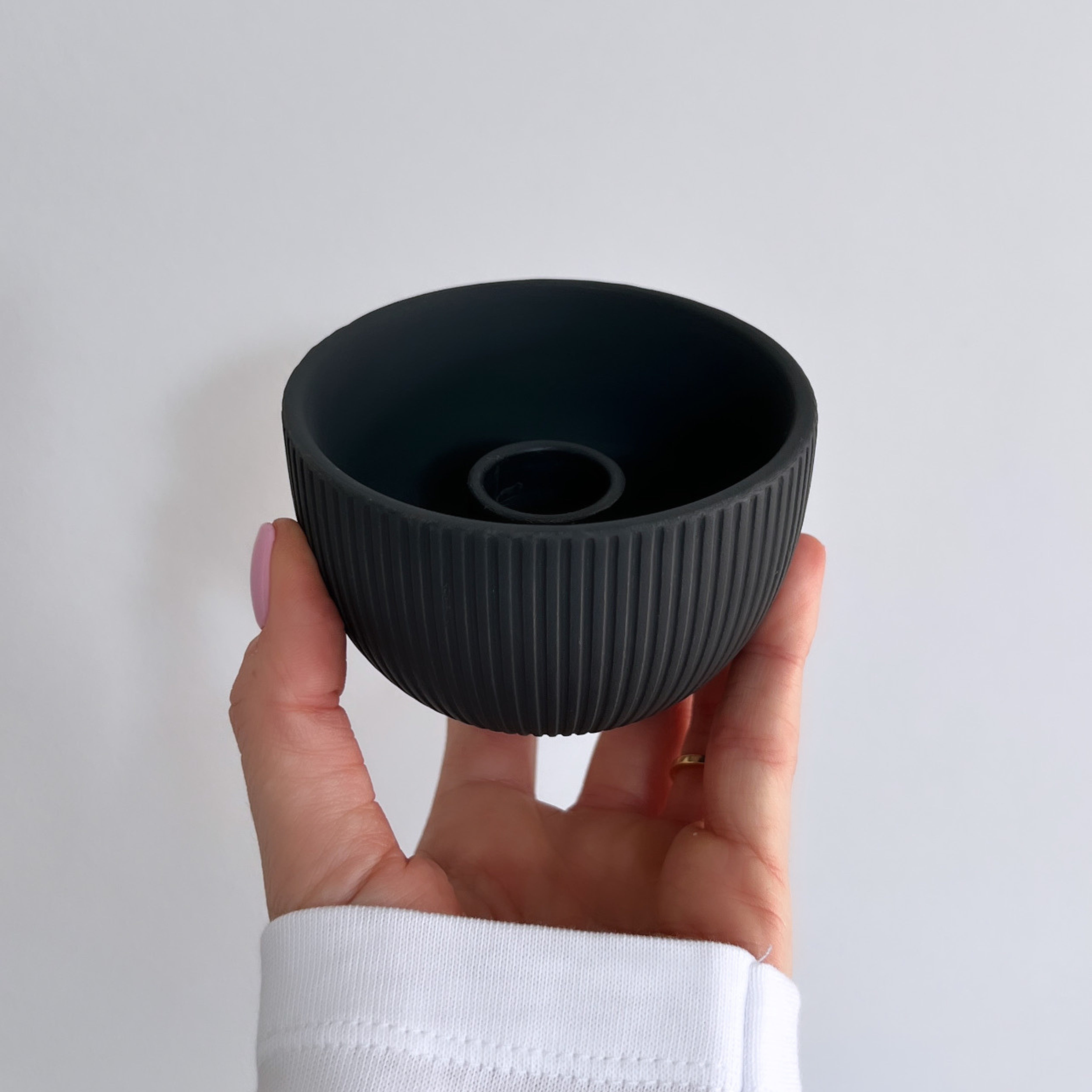 Keramik Kerzenhalter in Grau - Ø 8,5cm