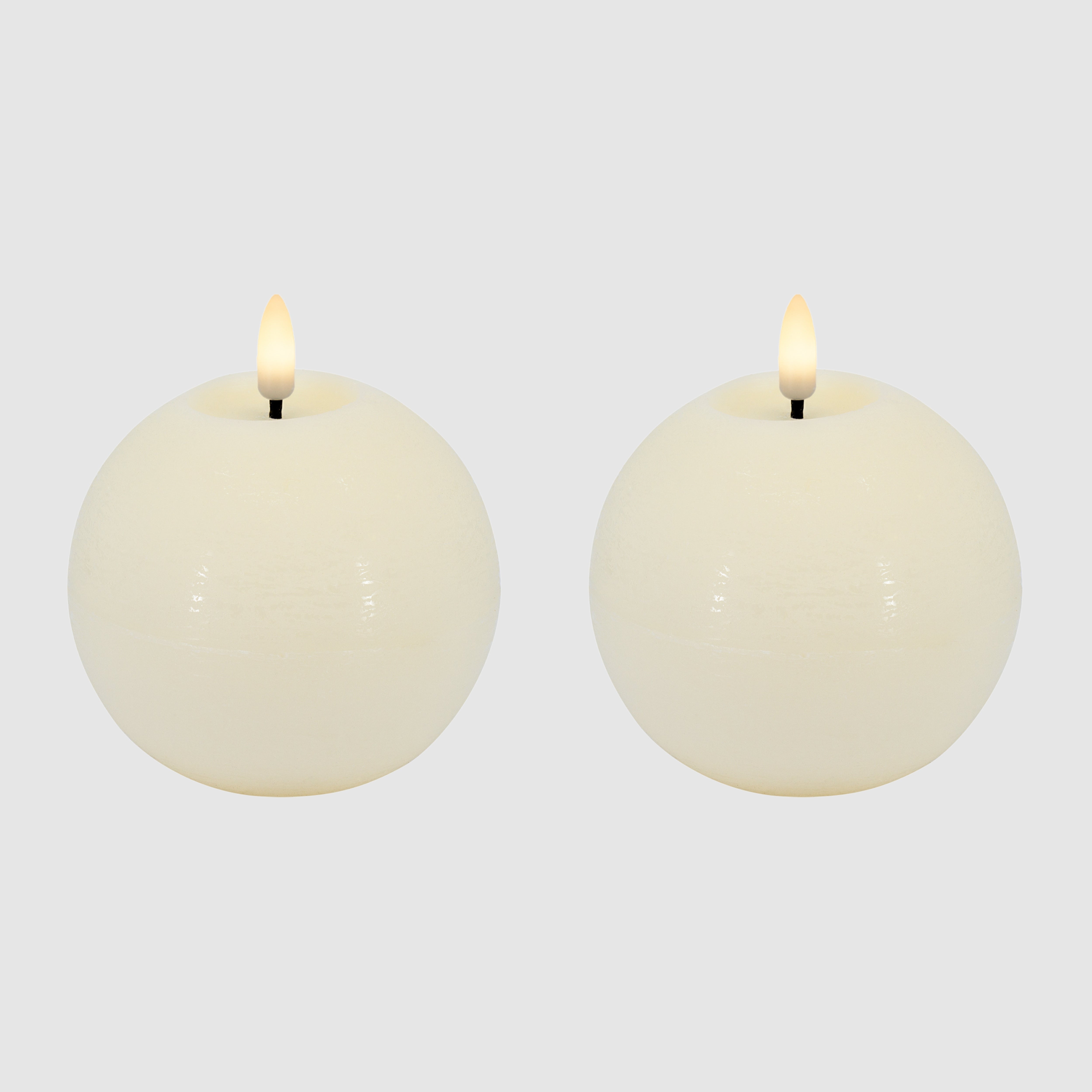 2er Bundle LED Kugelkerze aus Echtwachs mit 3D-Flamme in Creme Rustic - H 8,5cm