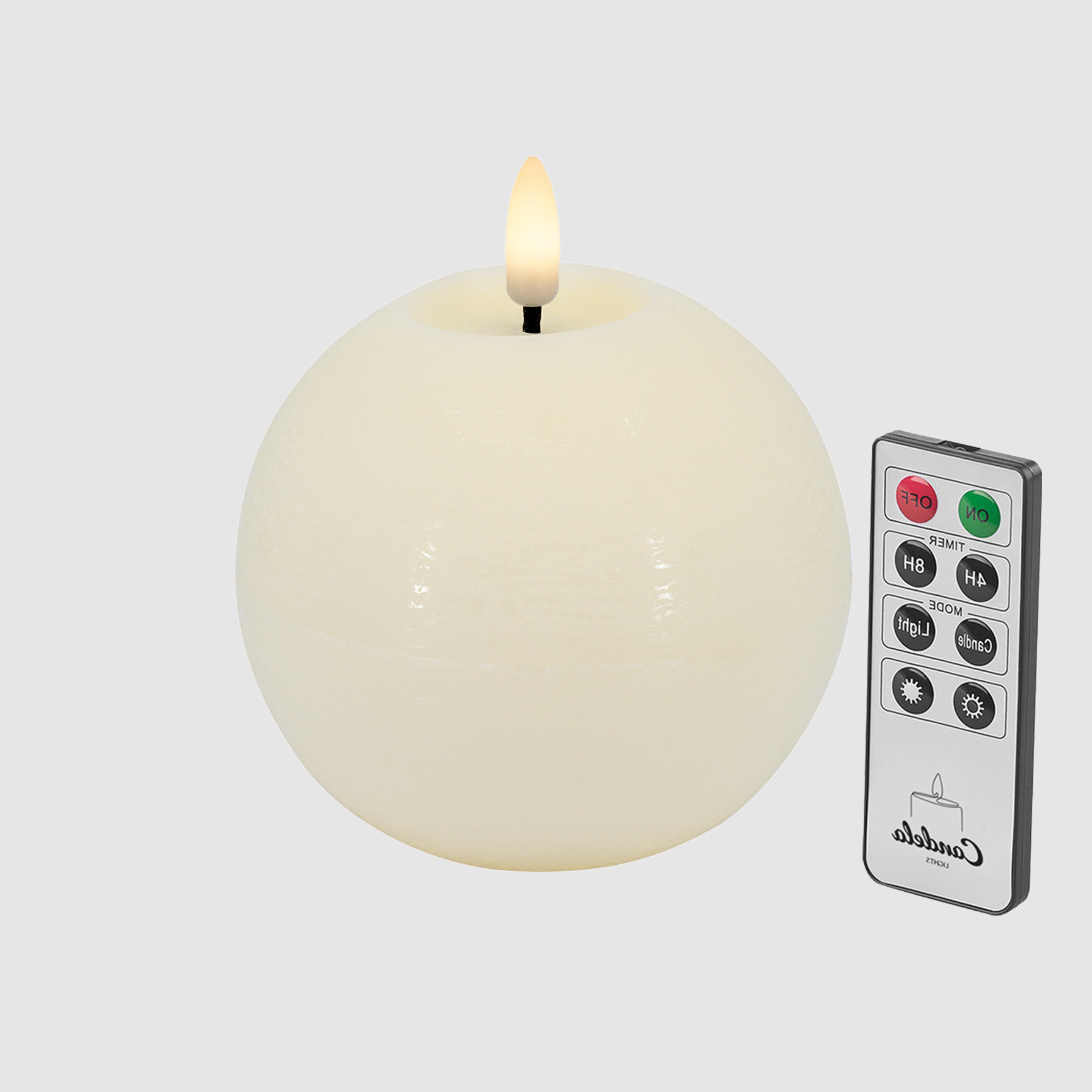 LED Kugelkerze aus Echtwachs mit 3D-Flamme in Creme Rustic - H 8,5cm