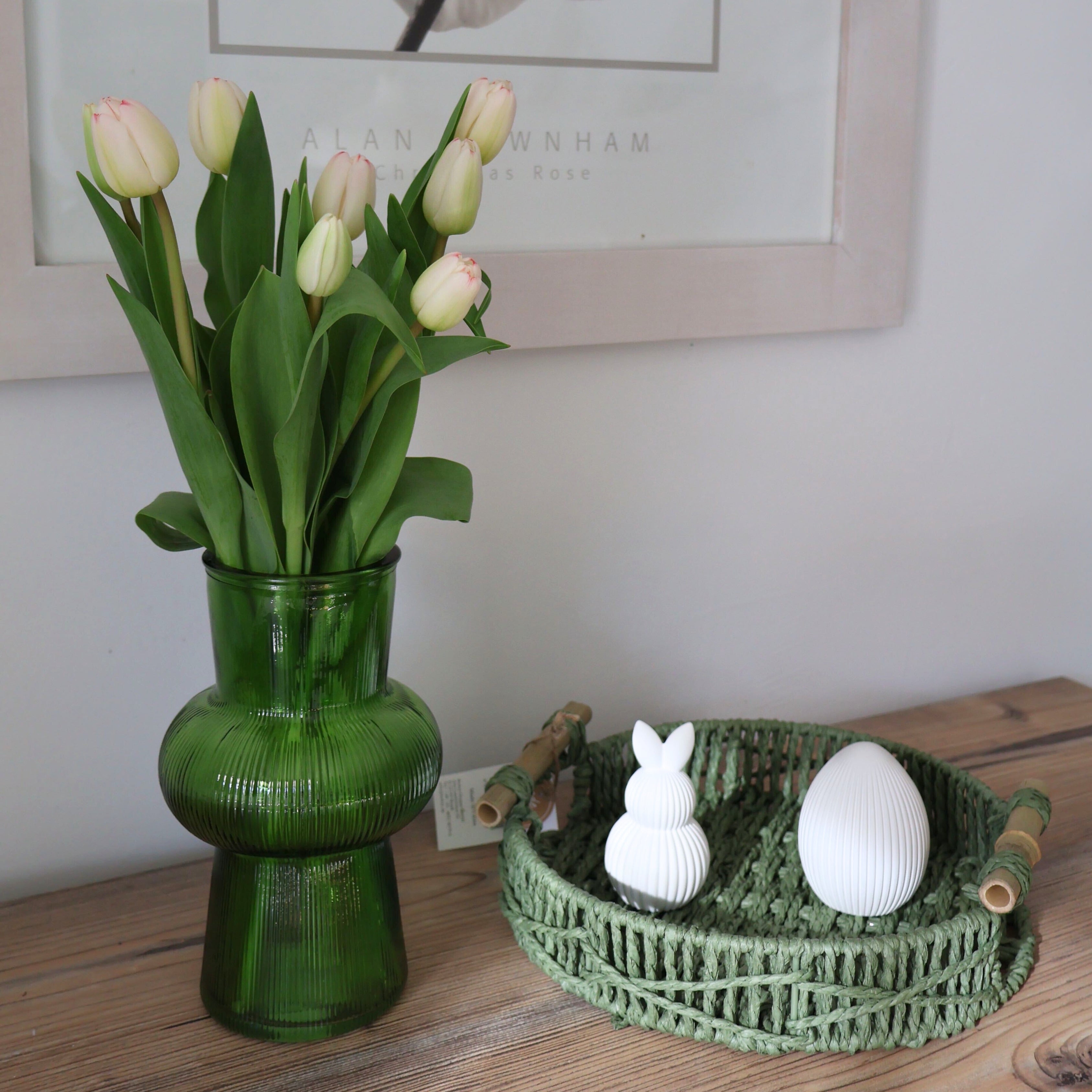 Glas-Vase Norana mit geriffelter Oberfläche in Grün
