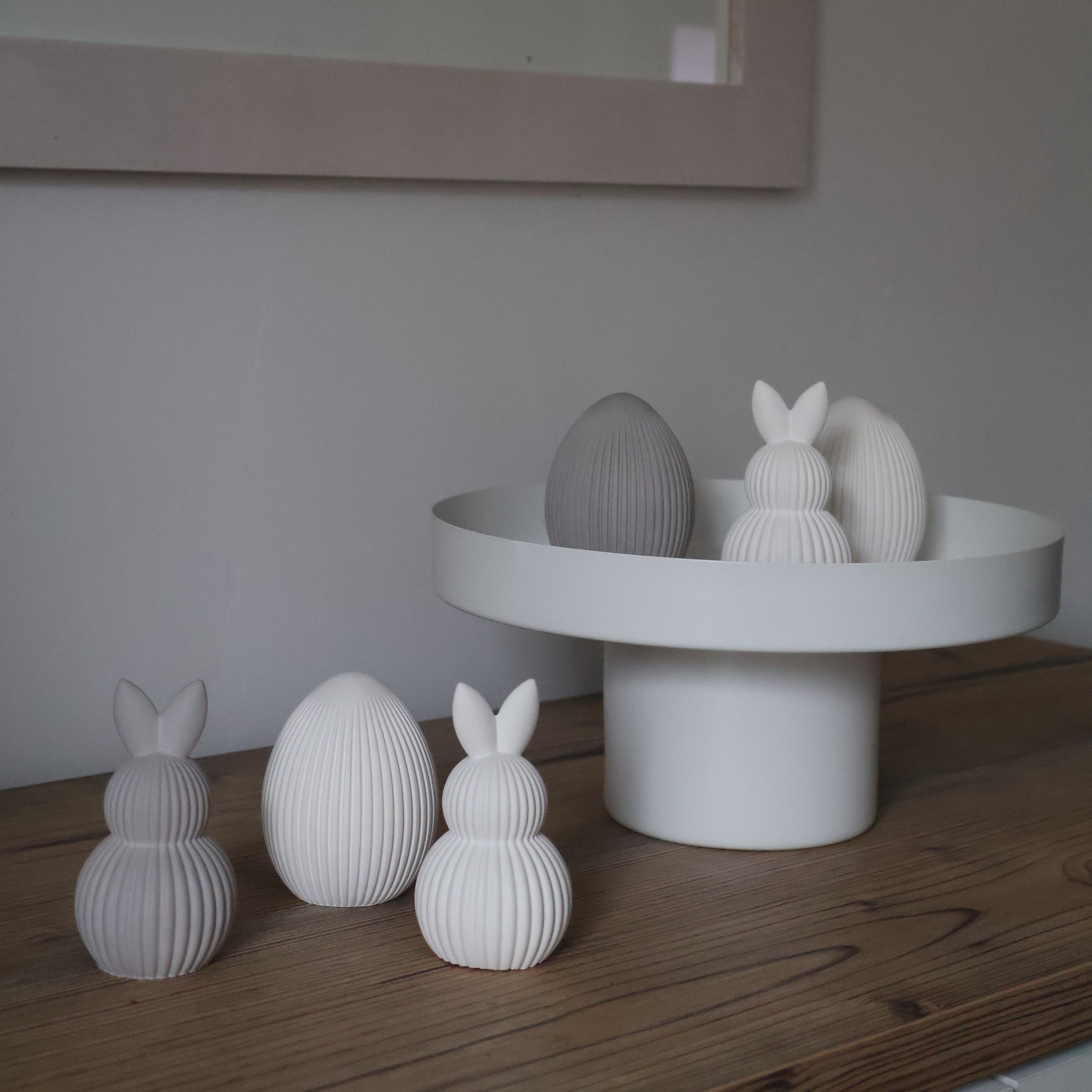 Hase & Ei Set mit Rillen in Grau