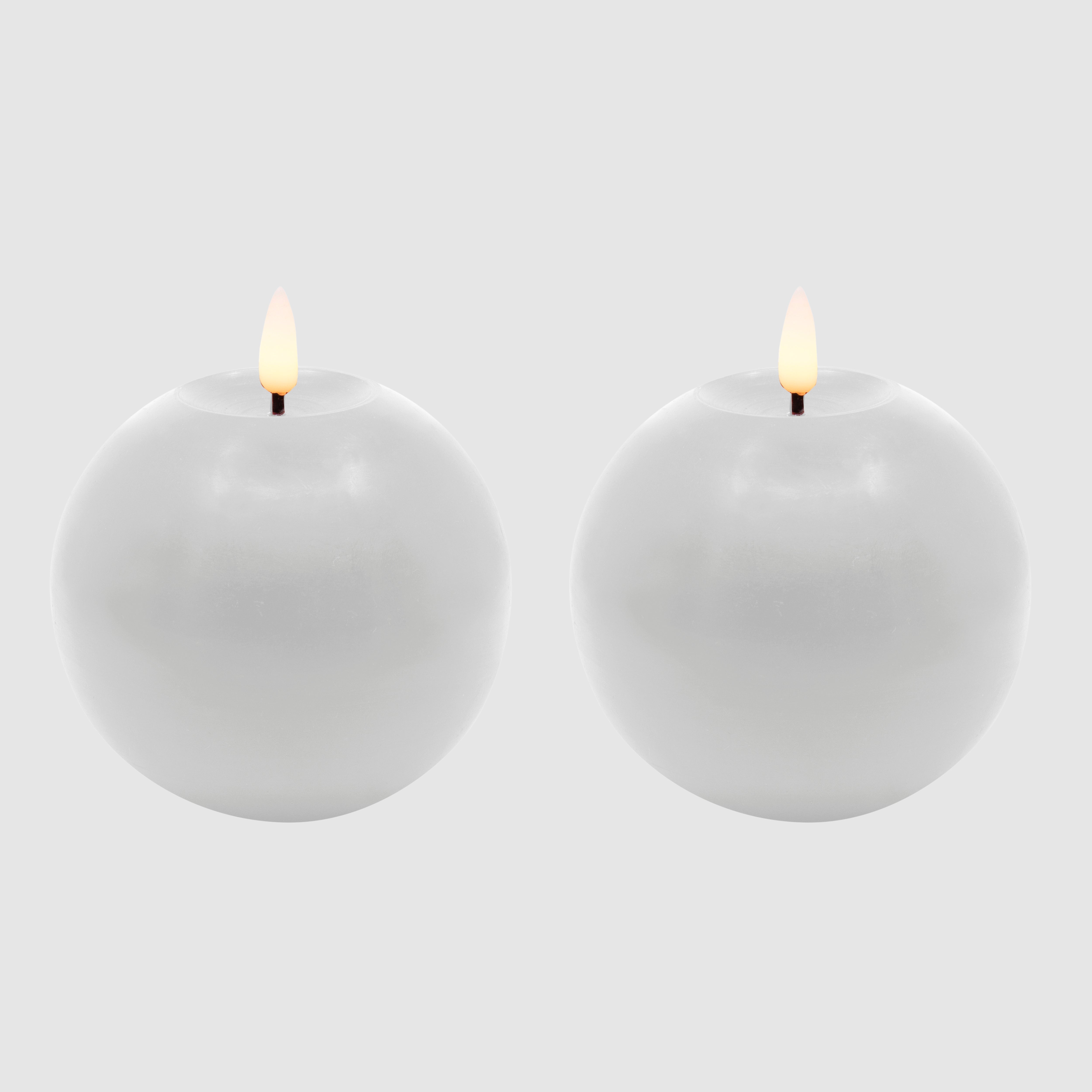 2er Bundle LED Kugelkerze aus Echtwachs mit 3D-Flamme in Winter White Smooth - H 8,5cm