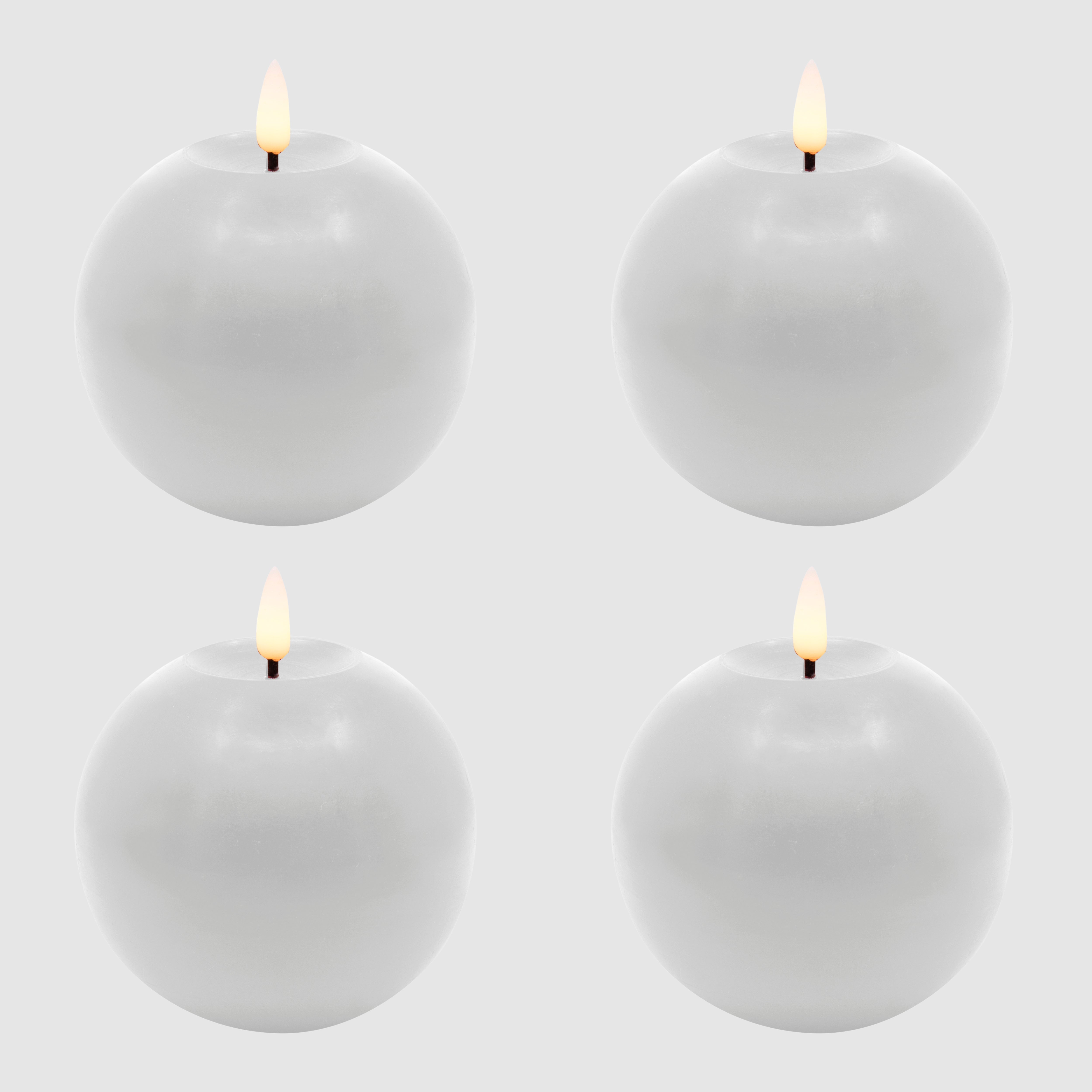 4er Bundle LED Kugelkerze aus Echtwachs mit 3D-Flamme in Winter White Smooth - H 8,5cm