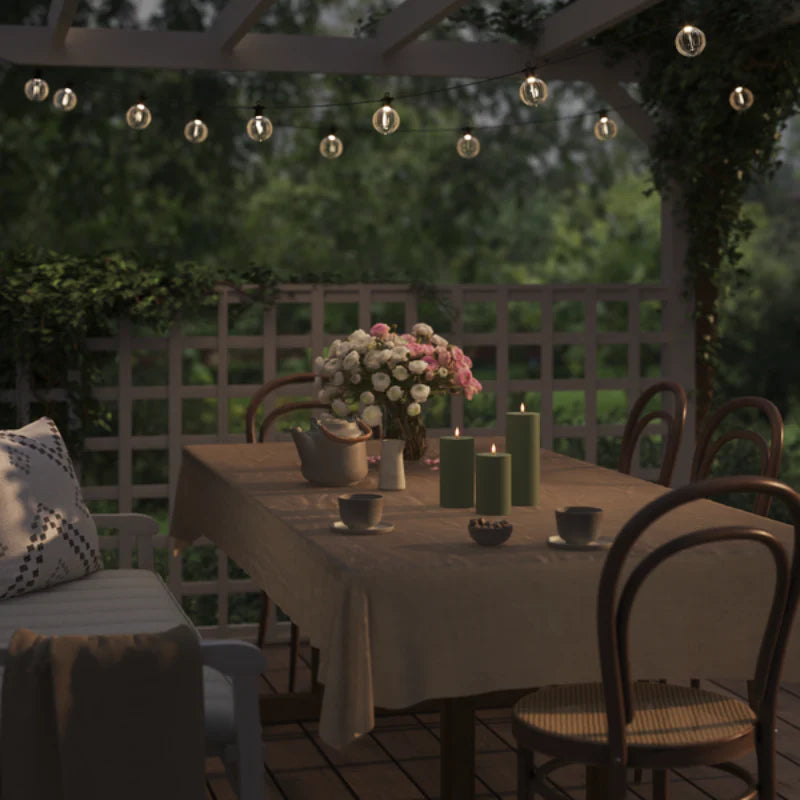 LED Outdoor Kerze mit 3D-Flamme in Dust Green - H 10cm