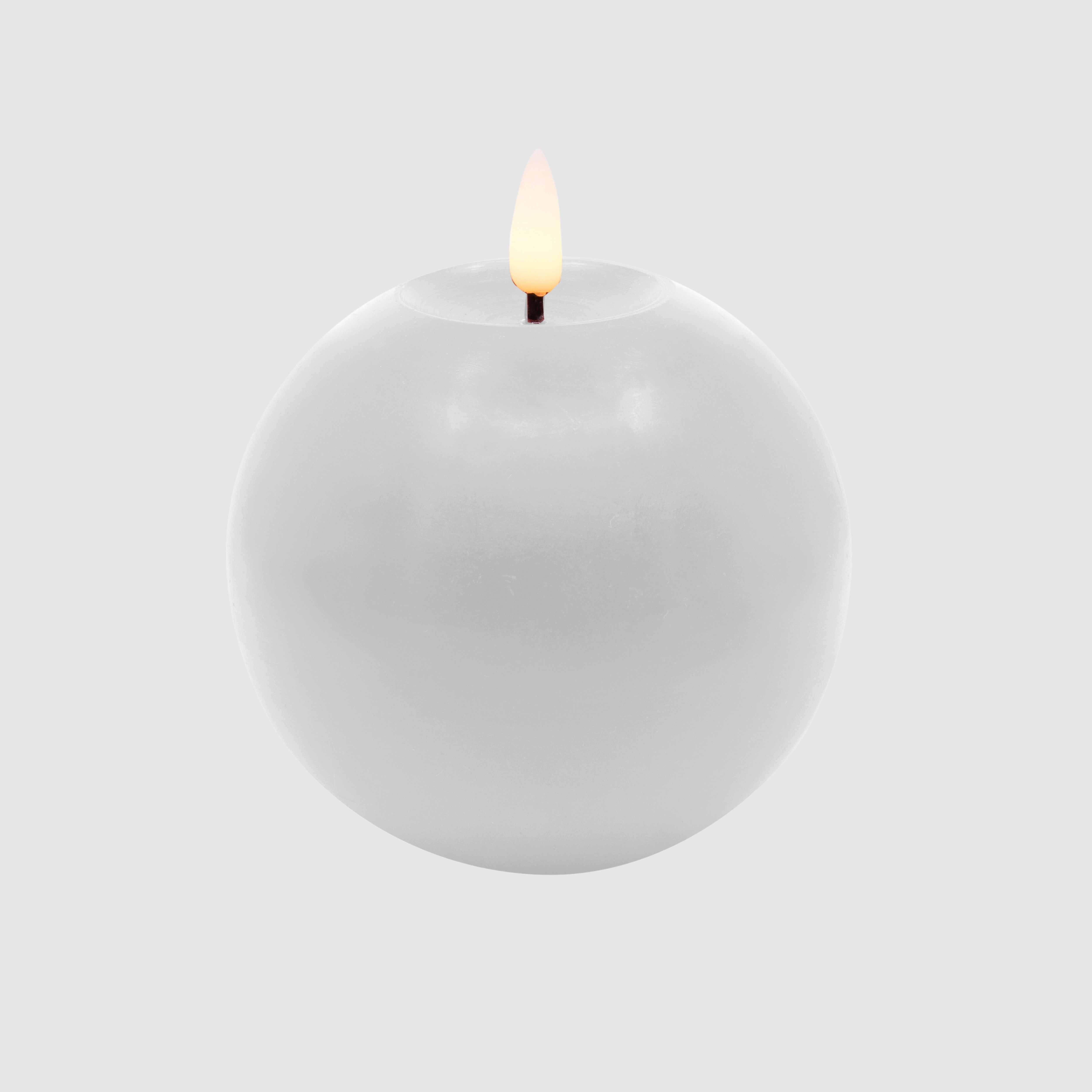 LED Kugelkerze aus Echtwachs mit 3D-Flamme in Winter White Smooth - H 8,5cm